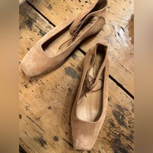 Elegant Tan Blush Suede Ballet Women's Shoes, Cydwoq
